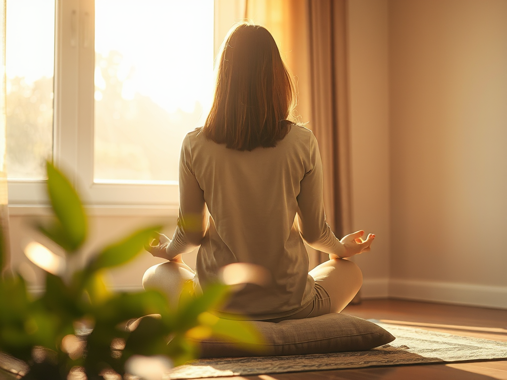 A person seated in quiet receptivity by a sunlit window in warm morning light